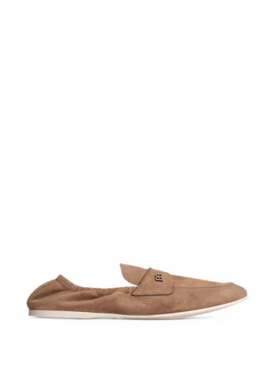 Dolce & Gabbana Calfskin Slippers In Brown