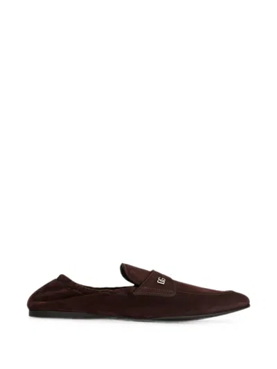 Dolce & Gabbana Calfskin Slippers In Brown