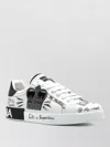 Dolce & Gabbana White Low Top Sneakers With Logo Patch On The Tongue And All-over Print In Leather Man In Multi