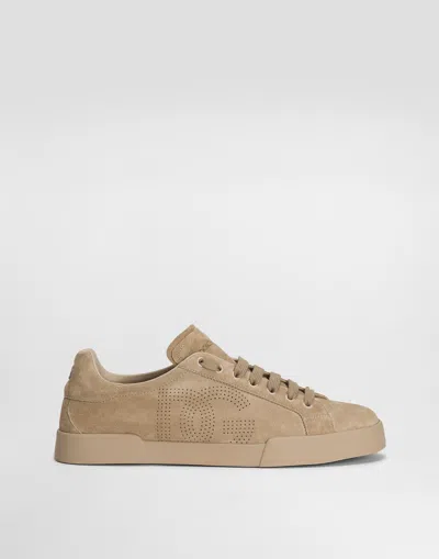 Dolce & Gabbana Calfskin Strobel Portofino Light Sneakers In Beige