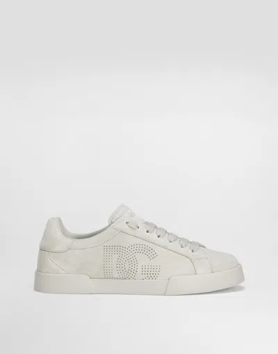 Dolce & Gabbana Calfskin Strobel Portofino Light Sneakers In Silver