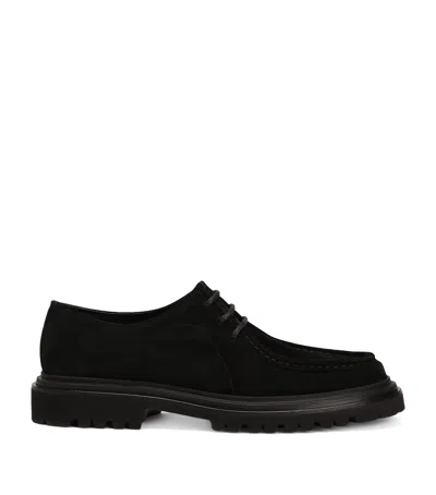 Dolce & Gabbana Calfskin Suede Derby Shoes In Black