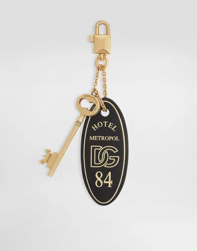 Dolce & Gabbana Calfskin Tassel Keychain In Black