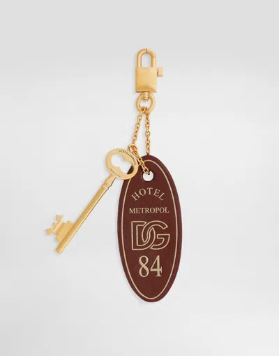 Dolce & Gabbana Calfskin Tassel Keychain In Brown