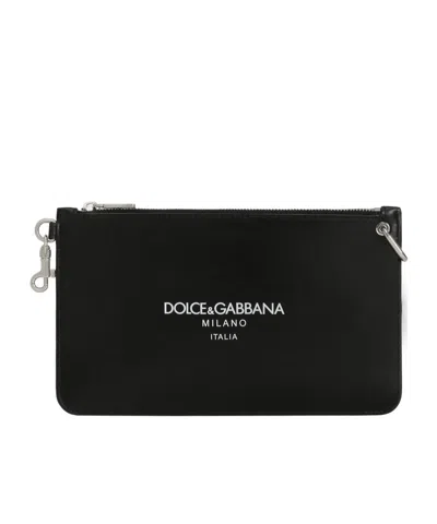 Dolce & Gabbana Calfskin Toiletry Bag In Black