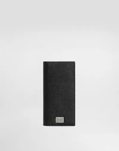 Dolce & Gabbana Calfskin Vertical Wallet With Logo Tag In Black