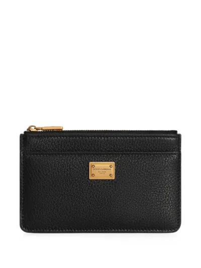 Dolce & Gabbana Logo Plaque Dauphine Leather Cardholder In Black