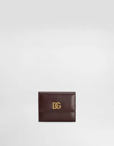 Dolce & Gabbana Calfskin Wallet With Dg Logo In Bordeaux