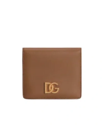 Dolce & Gabbana Calfskin Wallet With Dg Logo In Brown