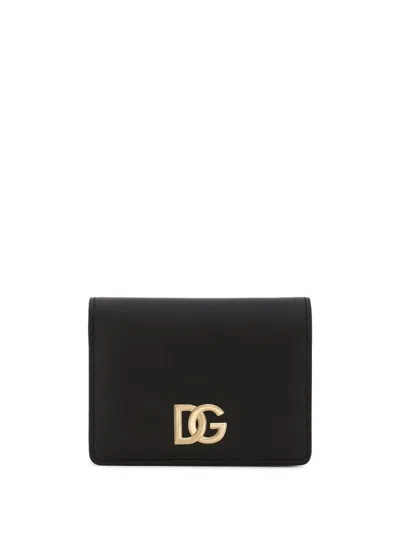 Dolce & Gabbana Calfskin Wallet With Logo Plaque In Black