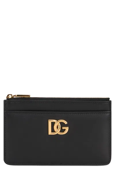 Dolce & Gabbana Calfskin With Zip Closure Card Case In Black