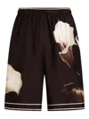 Dolce & Gabbana Calla Lily-print Drawstring Shorts In Brown
