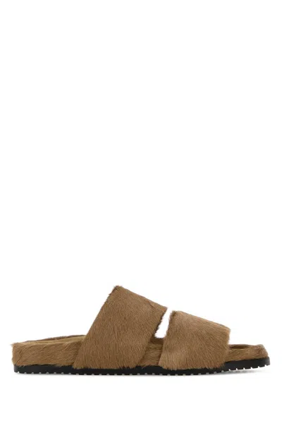Dolce & Gabbana Camel Calf Hair Dg Casual Slippers In Brown