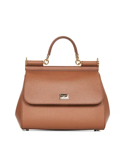 Dolce & Gabbana Camel Large Sicily Handbag In Silver