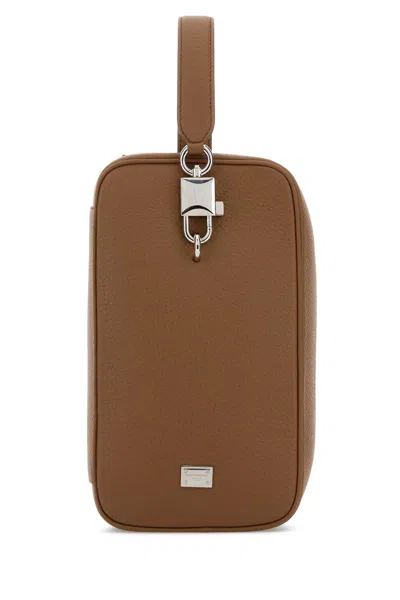 Dolce & Gabbana Camel Leather Lock Handbag In Brown