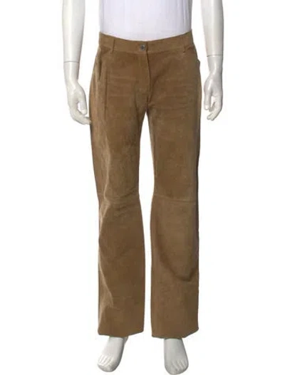 Pre-owned Dolce & Gabbana Camel Leather Pants In Brown