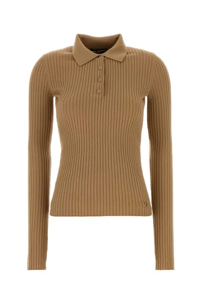 Dolce & Gabbana Camel Stretch Wool Blend Polo Shirt In Brown