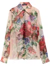 Dolce & Gabbana Bouquet Fantichi Sheer Chiffon Button-down Blouse In Rosa