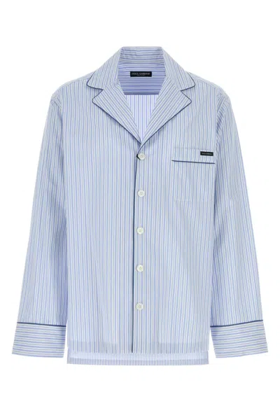 Dolce & Gabbana Embroidered Poplin Shirt In Blue