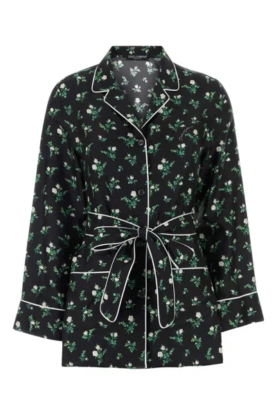 Dolce & Gabbana Flowers Printed Shirt In Green