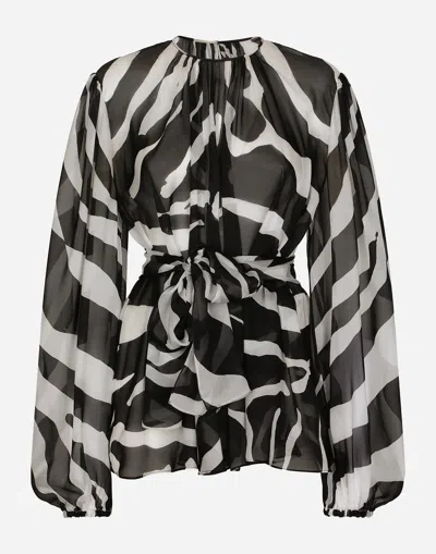 Dolce & Gabbana Dolce&gabbana Cruise Zebra Print Chiffon Blouse In Black