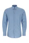 Dolce & Gabbana Long-sleeved Stretch Cotton Shirt In Azzurro