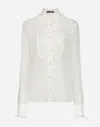 Dolce & Gabbana Camicia In Organza Con Plastron  E Volant In Bianco Naturale