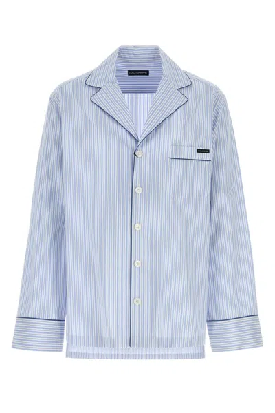 Dolce & Gabbana Camicia Vanity In Cotone E Seta Con Motivo A Righe In Blue