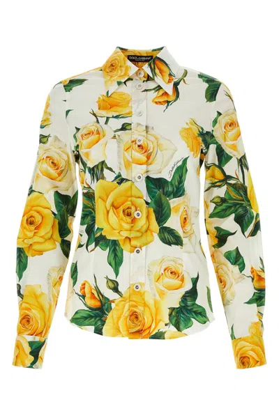 Dolce & Gabbana Camicia Cotone Fantasia Gialla-40 Nd  Female In Yellow