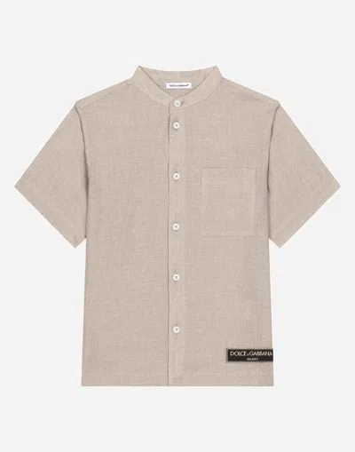 Dolce & Gabbana Camicia In Lino Con Etichetta Logata In Beige