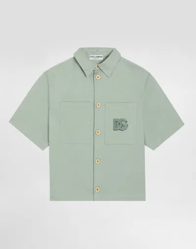 Dolce & Gabbana Kids' Camicia In Rasatello Di Cotone In Green