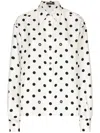 Dolce & Gabbana Polka Dot Silk Shirt With Elegant Button Closure And Stylish Tie Detail In Hwzrn Bianco Nero