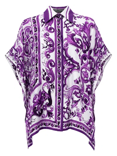 Dolce & Gabbana Camicia In Twill Stampa Maiolica In Purple
