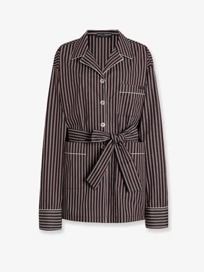Dolce & Gabbana Camicia Pigiama Vanity In Popeline In Brown