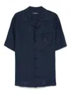Dolce & Gabbana Blue Linen Short-sleeve Shirt With Pocket