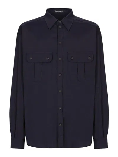 Dolce & Gabbana Over Shirt Man Shirt Midnight Blue Size 17 Polyamide