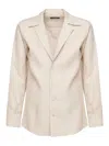 Dolce & Gabbana Long Sleeve Linen Shirt In Neutral
