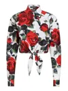 Dolce & Gabbana Cropped Tie-detailed Floral-print Cotton-poplin Shirt In White