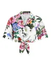 Dolce & Gabbana Multicolor Crop Shirt With All-over Floral Motif And Logo Lettering Detail On The Front In Cotton Wo In White