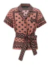 Dolce & Gabbana Pink Shirt With All-over Printed Dg Logo And Waist Belt In Silk Woman