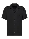 Dolce & Gabbana Logo Hardware Short Sleeve Cotton Button-up Shirt In Black