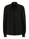 Dolce & Gabbana Bow Collar Silk Chiffon Top In Black