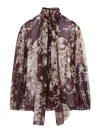 Dolce & Gabbana Chiffon Shirt With Rose Print In Burgundy