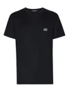 Dolce & Gabbana Cotton T-shirt With Metal Plaque Featuring Front Logo In Azul