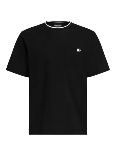 Dolce & Gabbana Cotton Piqué T-shirt With Contrasting Collar In Black