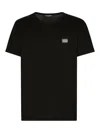 Dolce & Gabbana Cotton T-shirt With Metal Plaque Featuring Front Logo In Black
