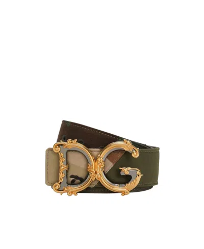 Dolce & Gabbana Camouflage Baroque-logo Buckle Belt In 80995 Multicolor