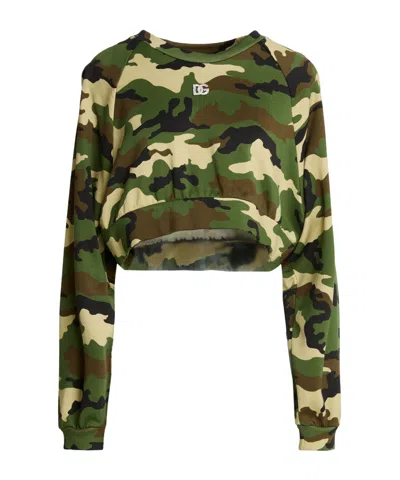 Dolce & Gabbana Camouflage Cropped Hoodie In Green