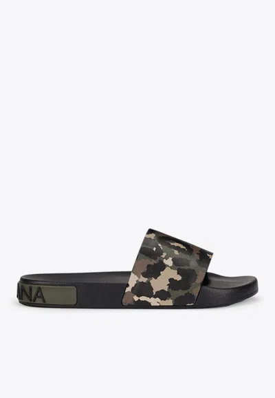 DOLCE & GABBANA CAMOUFLAGE DG LOGO POOL SLIDES