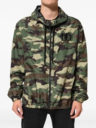 Dolce & Gabbana Camouflage Hooded Sweatshirt Jacket Elastic Cuffs In Green